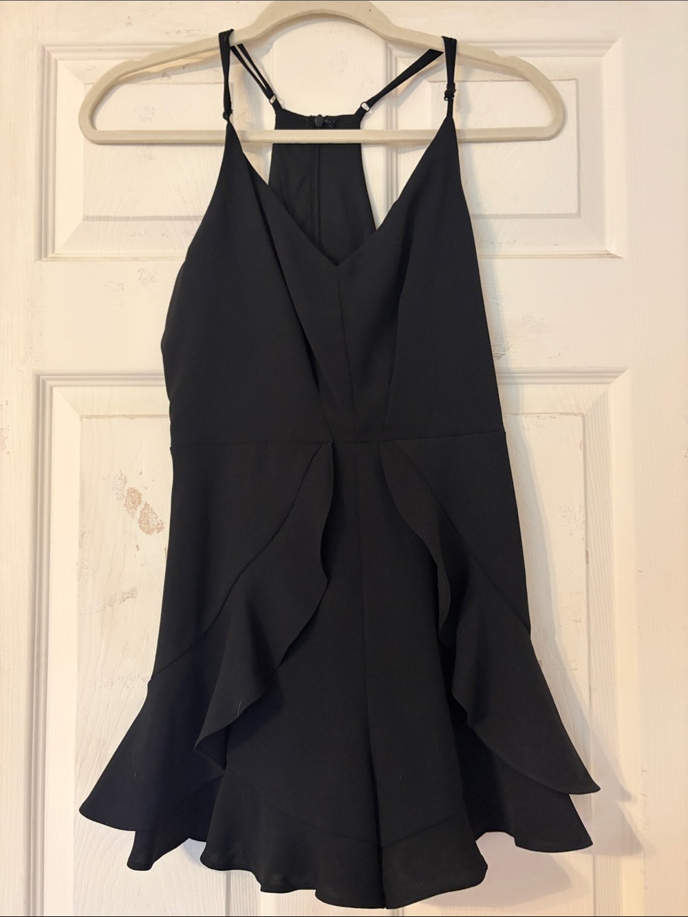 Black Ruffle Halter Mini Romper - Women's